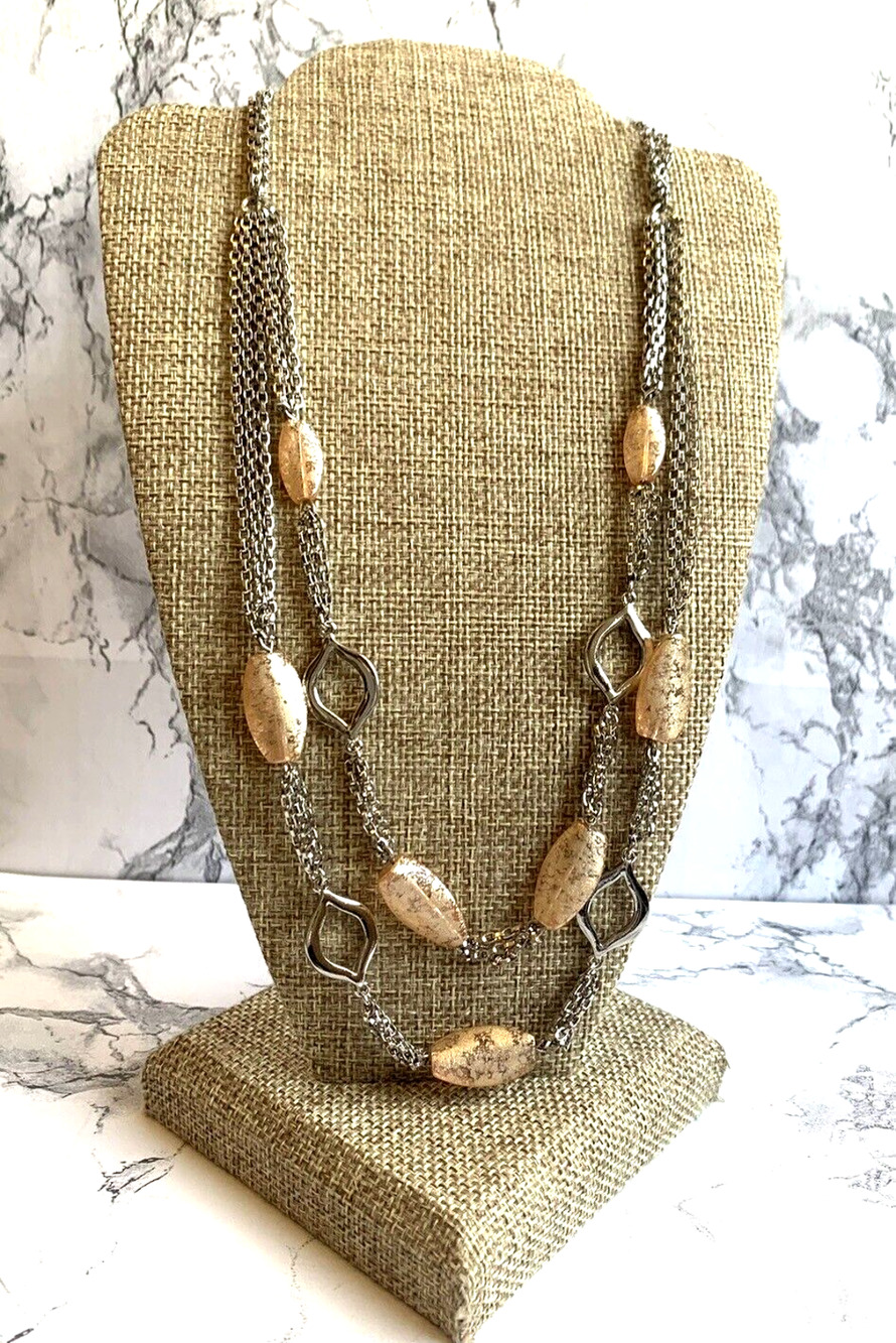Nate Waxman 2 Strand Silver Tone Frosted Bead Necklace Bold Chunky Signed 20"